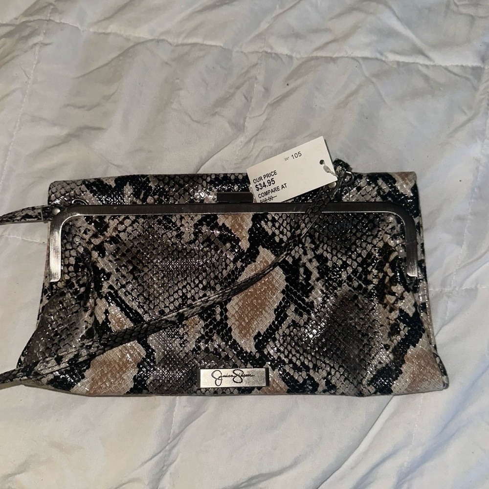 Jessica Simpson Black and Brown Snakeskin Clutch